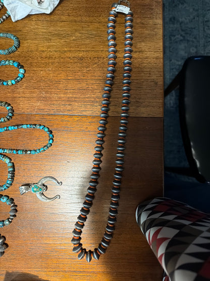 37-38” 14mm Navajo Saucers with 10mm Apple Coral Spacers Necklace, Native American, TN