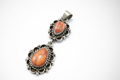Double Drop Orange Spiny Pendant with Ornate Bezel, M Hallmark