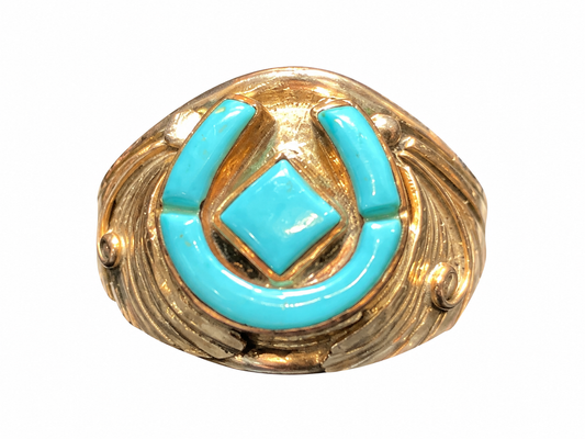 Vintage Horseshoe Turquoise Men's Ring, Navajo, Size 12.75