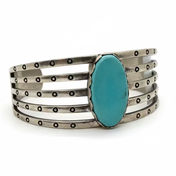Stampede Extra-Large Men's Single Stone Cuff in Blue Green Kingman by Turquoise Mustang