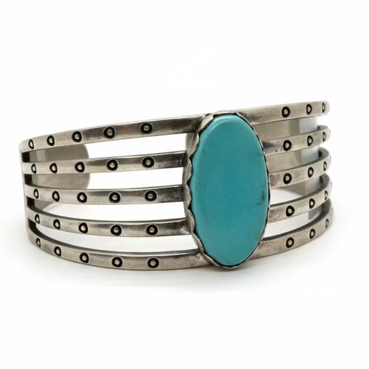 Stampede Extra-Large Men's Single Stone Cuff in Blue Green Kingman by Turquoise Mustang