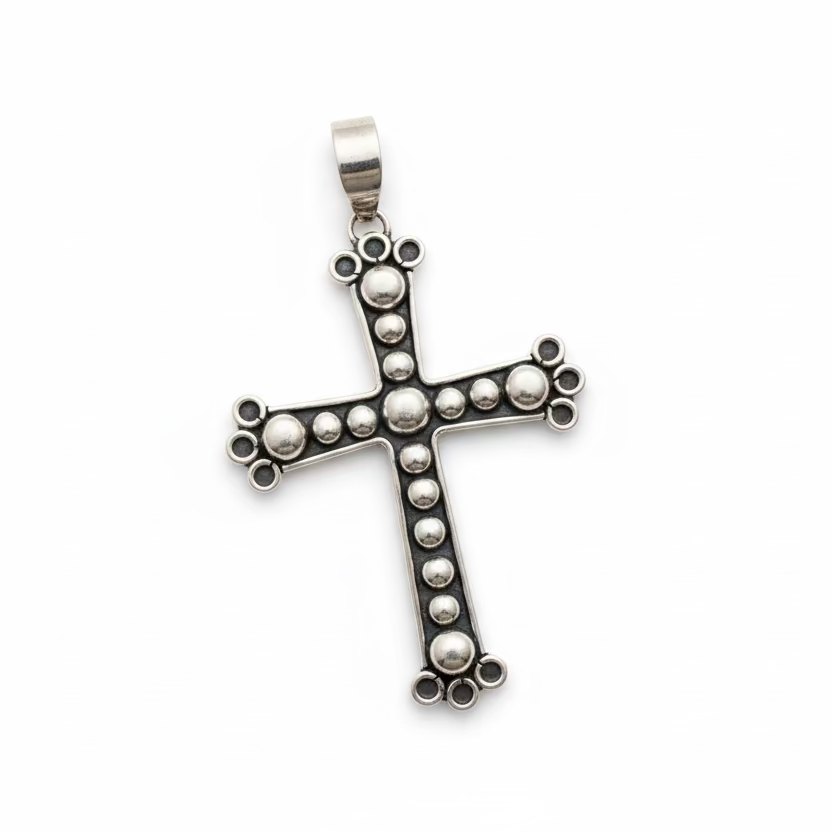 All-Sterling Silver Beaded Cross Pendant, Dan Dodson
