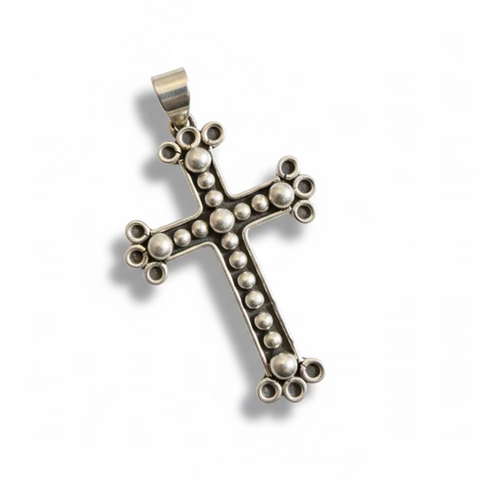 Small All-Sterling Silver Beaded Cross Pendant, Dan Dodson