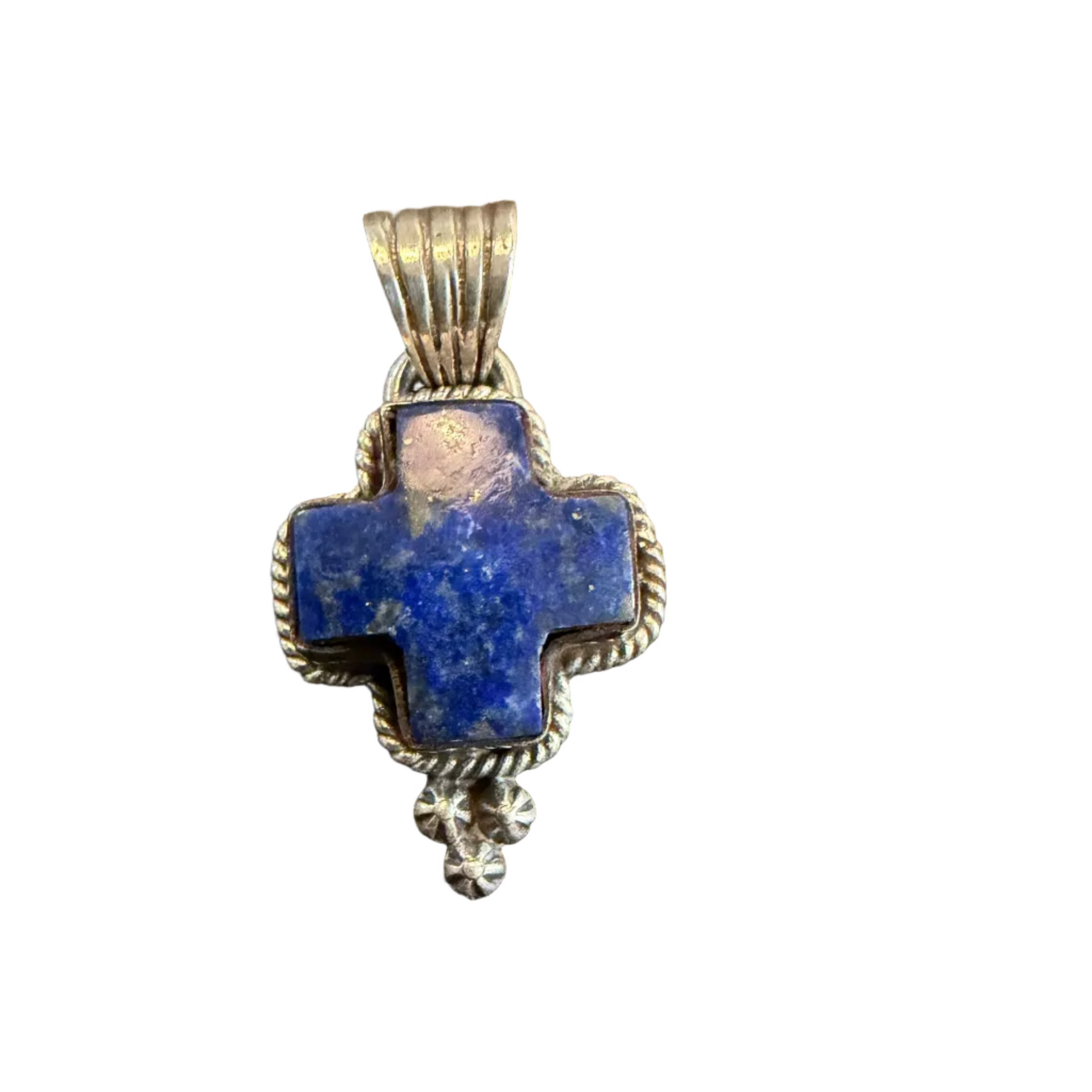 Petite Lapis Cross Pendant in Sterling Silver with Rope Bezel, Dan Dodson