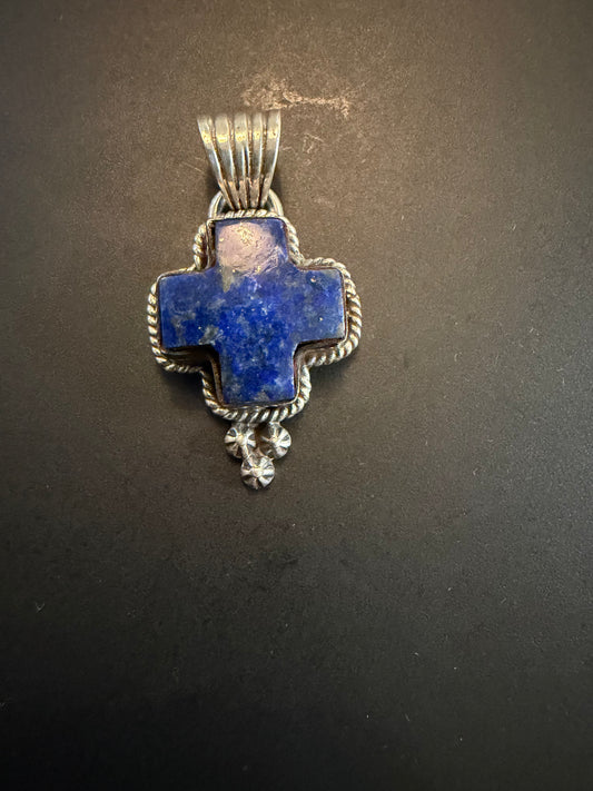 Petite Lapis Cross Pendant in Sterling Silver with Rope Bezel, Dan Dodson