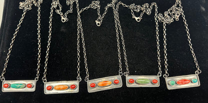 Soccoro 3-Stone Bar Necklace crafted from Orange Spiny Oyster with Red Spiny, an exquisite Necklaces designed by Rays.