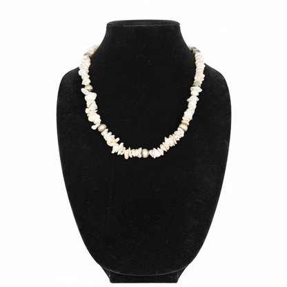 Freeform Freshwater Pearl and Mustang Silver Pearl Necklace, 19", Turquoise Mustang