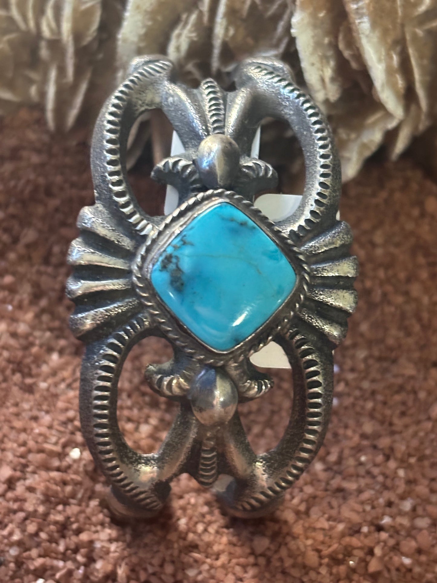 Tufa Cast Cuff Blue Diamond Turquoise by Robert Deutsawe Jr, Zuni