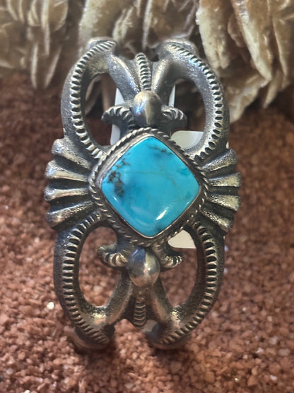 Tufa Cast Cuff Blue Diamond Turquoise by Robert Deutsawe Jr, Zuni