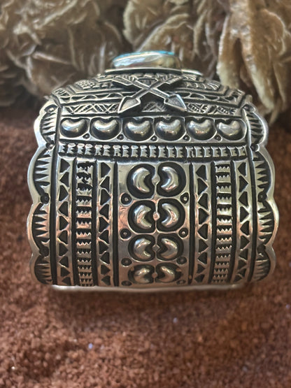 Wide Thunderbird Cuff w Spider Web Turquouse Center stone,  by JO White