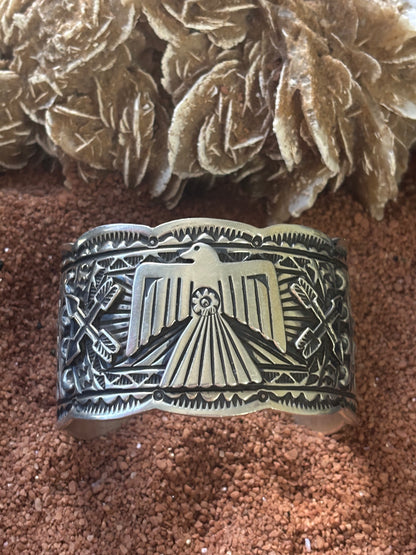 Wide Stamped Thunderbird Cuff by JO White