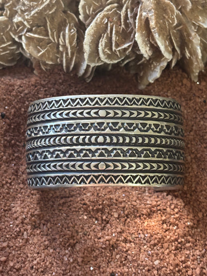 All Silver, 7-row Stamp Cuff, by Navajo Silversmith,  by D Reeves