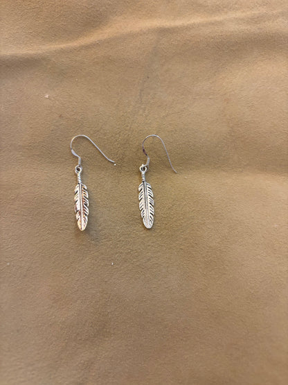 Earring, Silver Feather Dangles