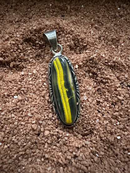 Skinny Oval Pendant with Bumblebee Jasper by A.B.