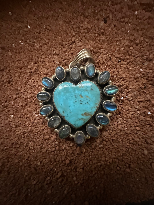 Turquoise & Labradorite Cluster Heart Pendant by Dan Dodson