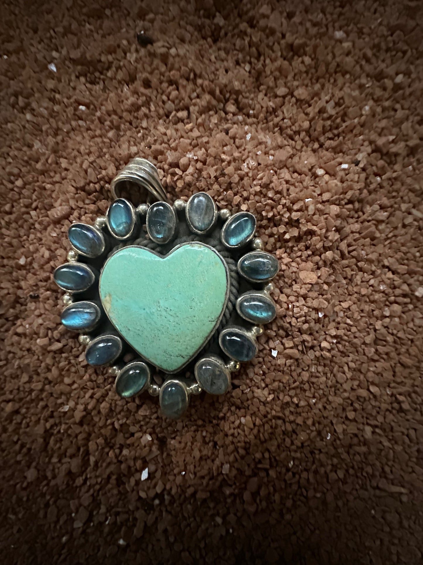 Turquoise & Labradorite Cluster Heart Pendant by Dan Dodson