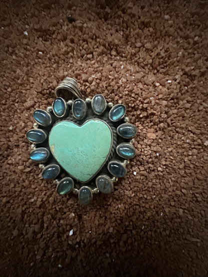 Turquoise & Labradorite Cluster Heart Pendant by Dan Dodson