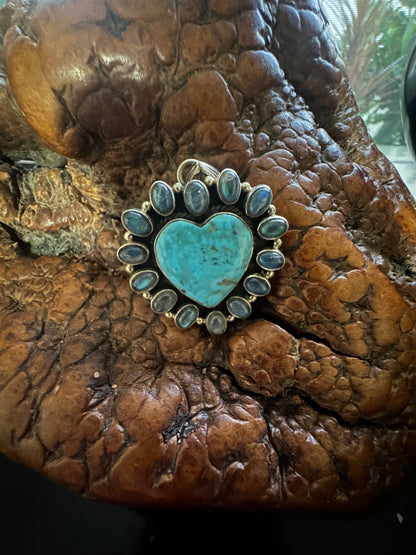 Turquoise & Labradorite Cluster Heart Pendant by Dan Dodson