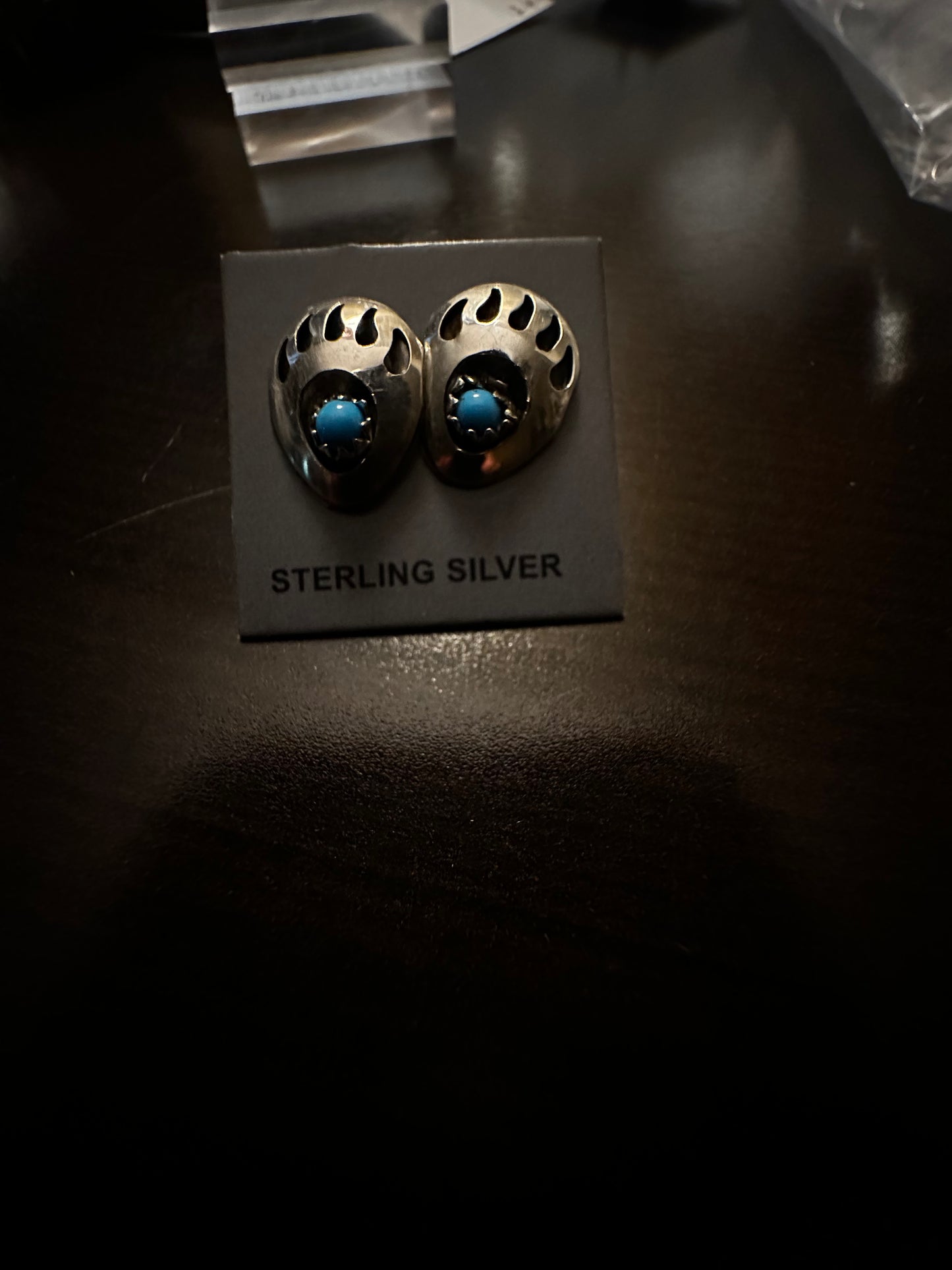 Sterling Silver Bear Paw Shadowbox Studs with Turquoise