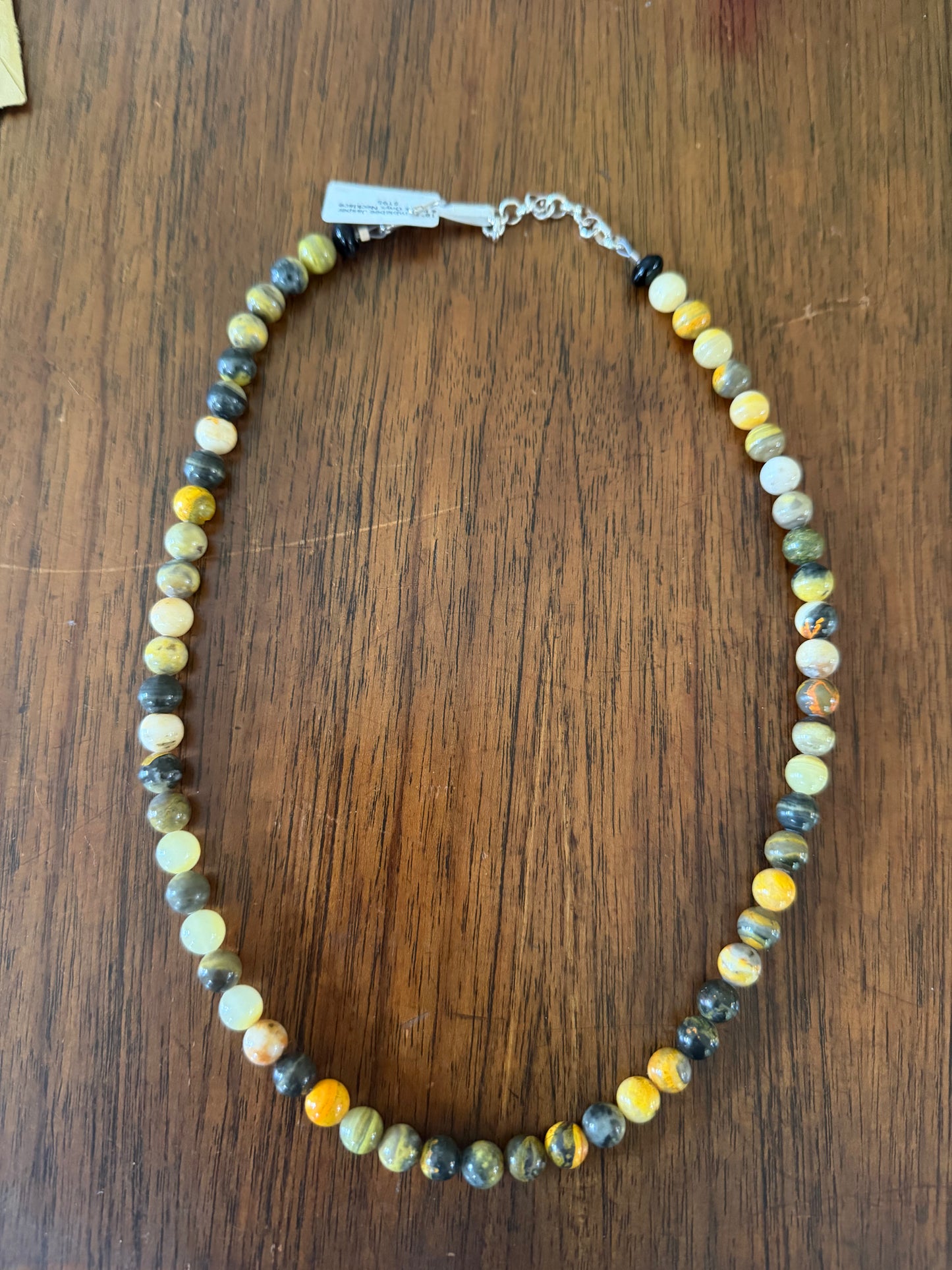 Bumblebee Jasper and Black Onyx Necklace, 8mm, 18", Turquoise Mustang