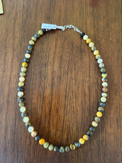 Bumblebee Jasper and Black Onyx Necklace, 8mm, 18", Turquoise Mustang