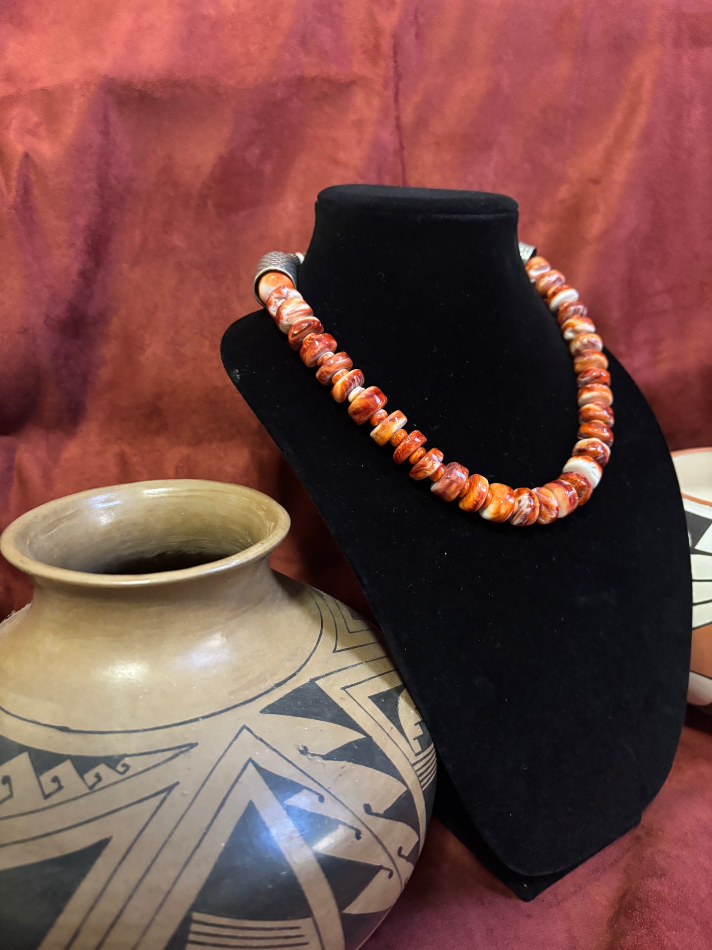 19” Orange Spiny Oyster Heishi Necklace