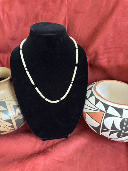 23” Black Onyx & Cream Melon Shell 
Necklace