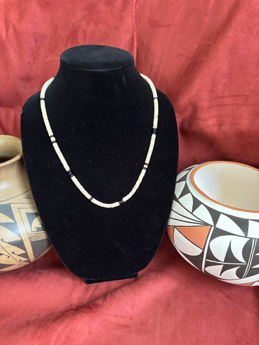 23” Black Onyx & Cream Melon Shell 
Necklace