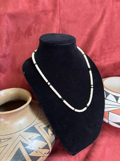 23” Black Onyx & Cream Melon Shell 
Necklace