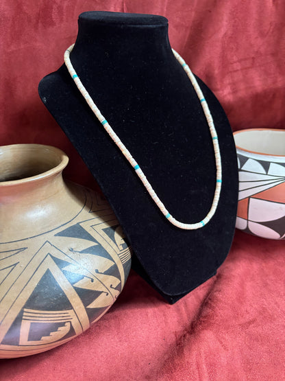 27” Cream Melon Shell & Kingman Turquoise Necklace