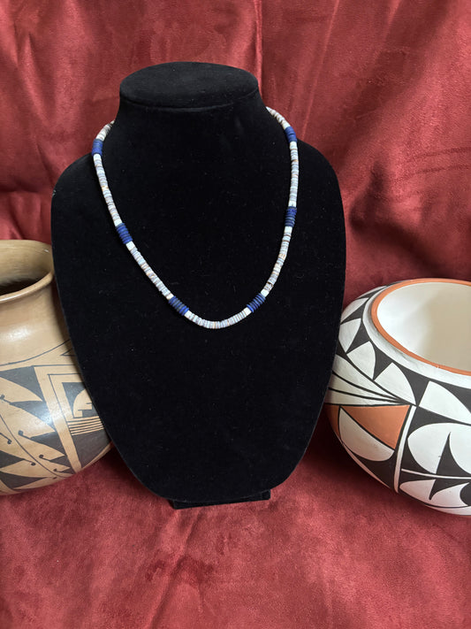 19” White Melon Shell & Lapis Necklace