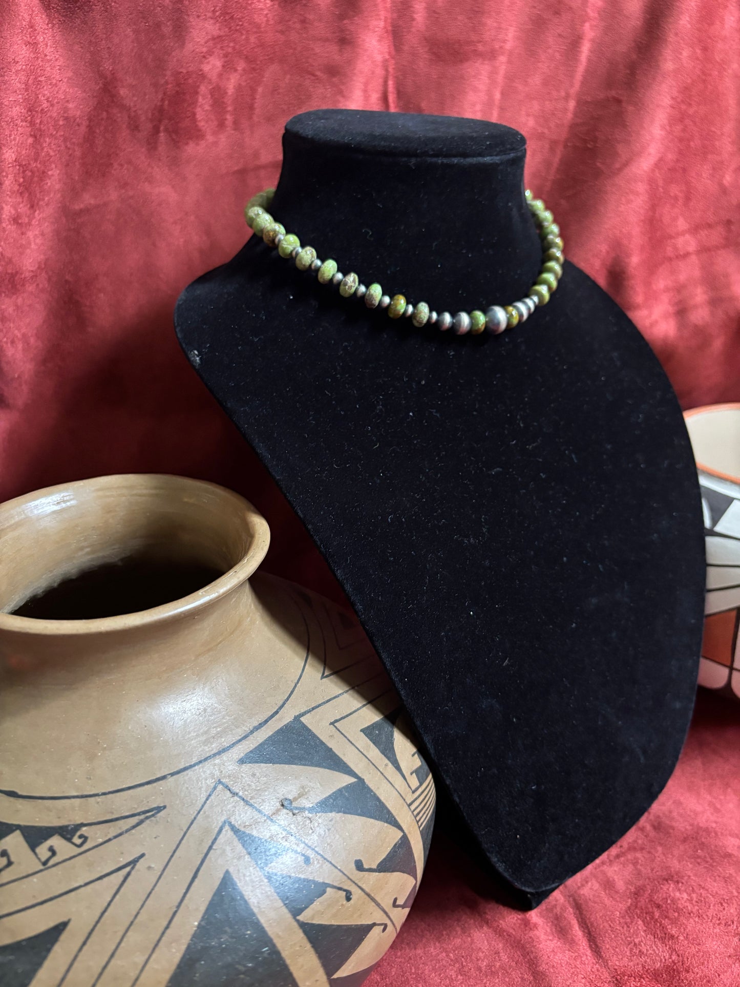 14” Gaspeite & Silver Pearl Choker Necklace