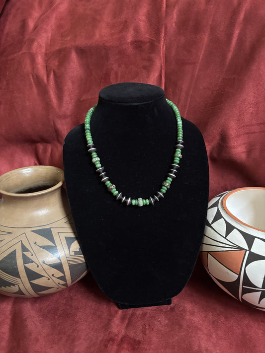 20” Silver Pearl, Jade & Cloud Mountain Turquoise Necklace