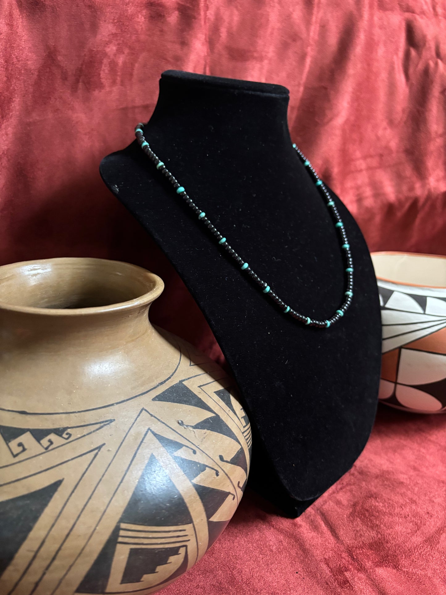 24” Black Onyx and Sage Green Kingman Necklace