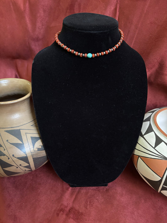 12.5” Pipe Stone Jasper and Kingman Choker Necklace