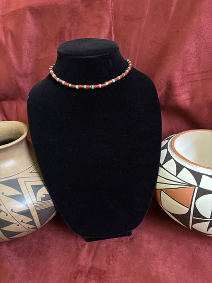 13.5” Pipe Stone Jasper and Kingman Turquoise Heishi Choker Necklace