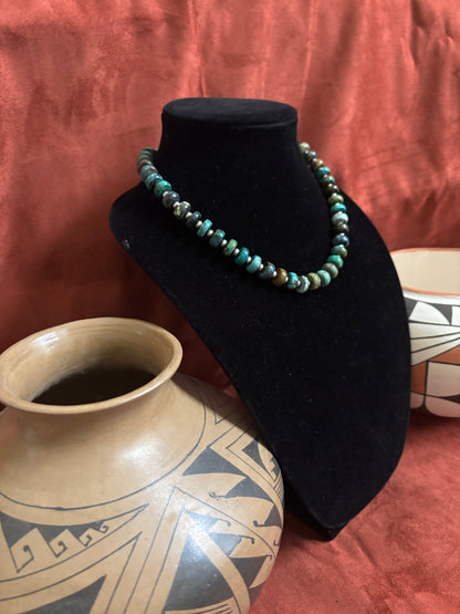 17” Cloud Mountain Polychrome Turquoise and Silver Pearl Necklace