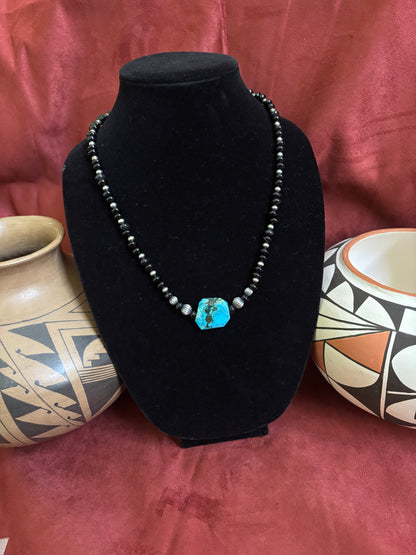 24” Black Onyx, Silver Pearl, and Sonoran Center Necklace
