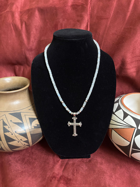20” Moonstone and Silver Necklace with Dan Dodson Cross Pendant