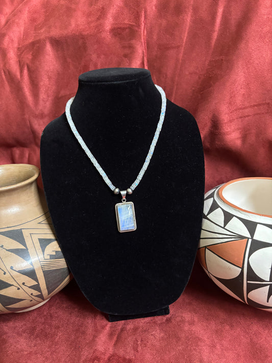 18” Moonstone Heishi Necklace with Silver Pearls and Dan Dodson Pendant