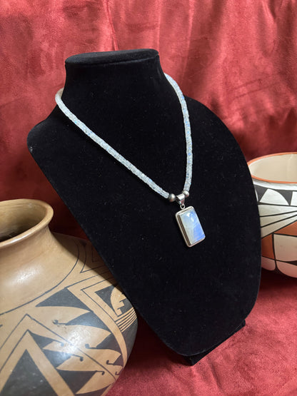 18” Moonstone Heishi Necklace with Silver Pearls and Dan Dodson Pendant