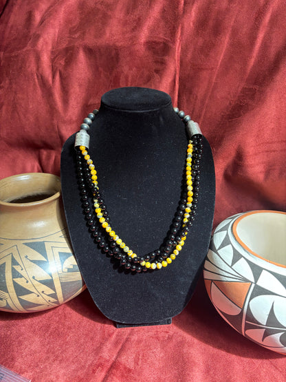 23” Bumblebee Jasper & Black Onyx Torsade Necklace