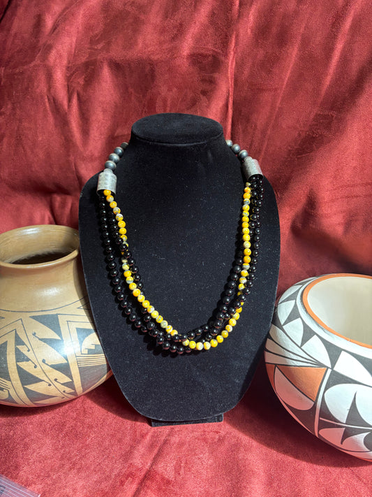 23” Bumblebee Jasper & Black Onyx Torsade Necklace