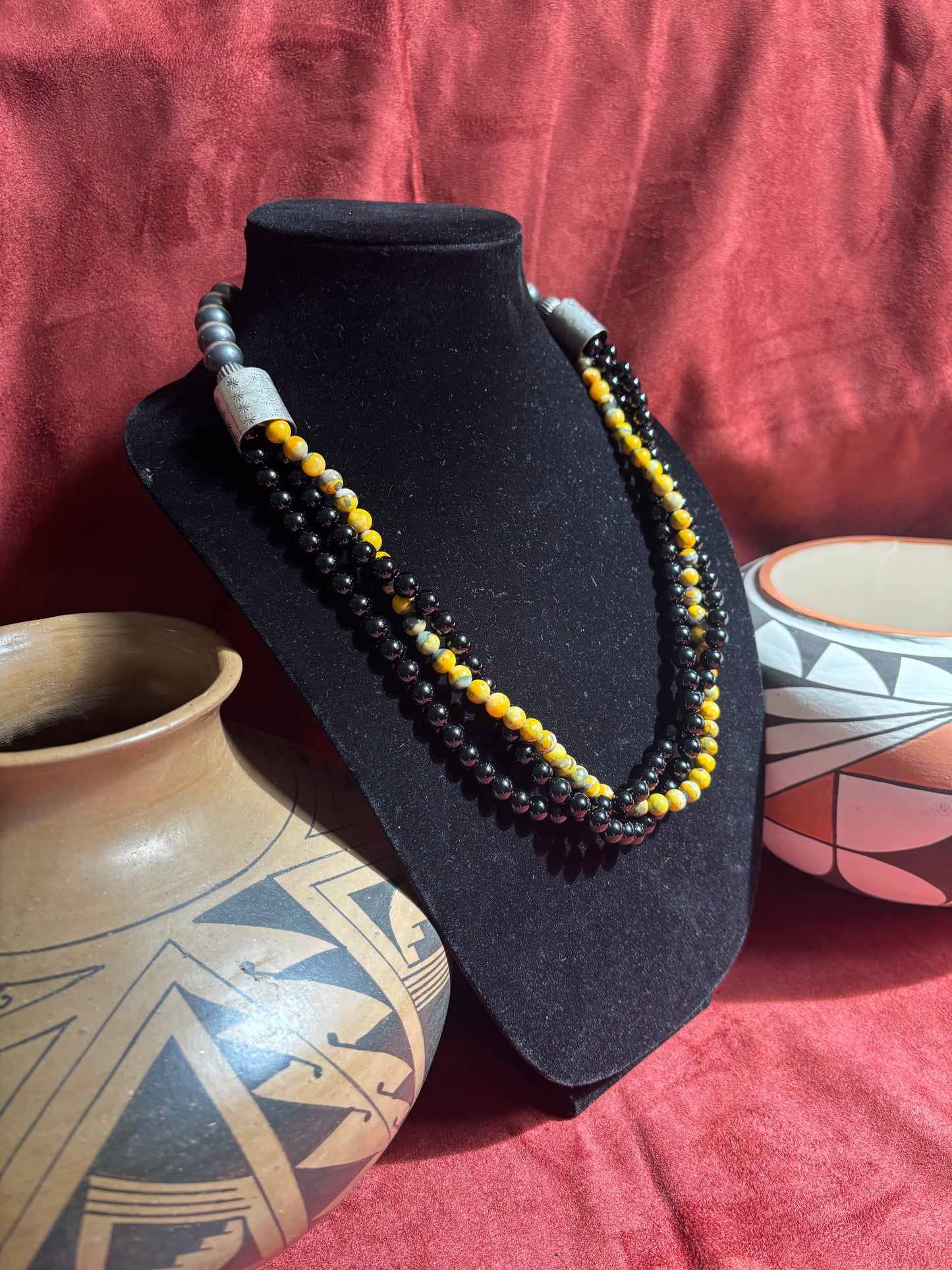 23” Bumblebee Jasper & Black Onyx Torsade Necklace