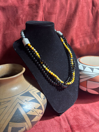 23” Bumblebee Jasper & Black Onyx Torsade Necklace