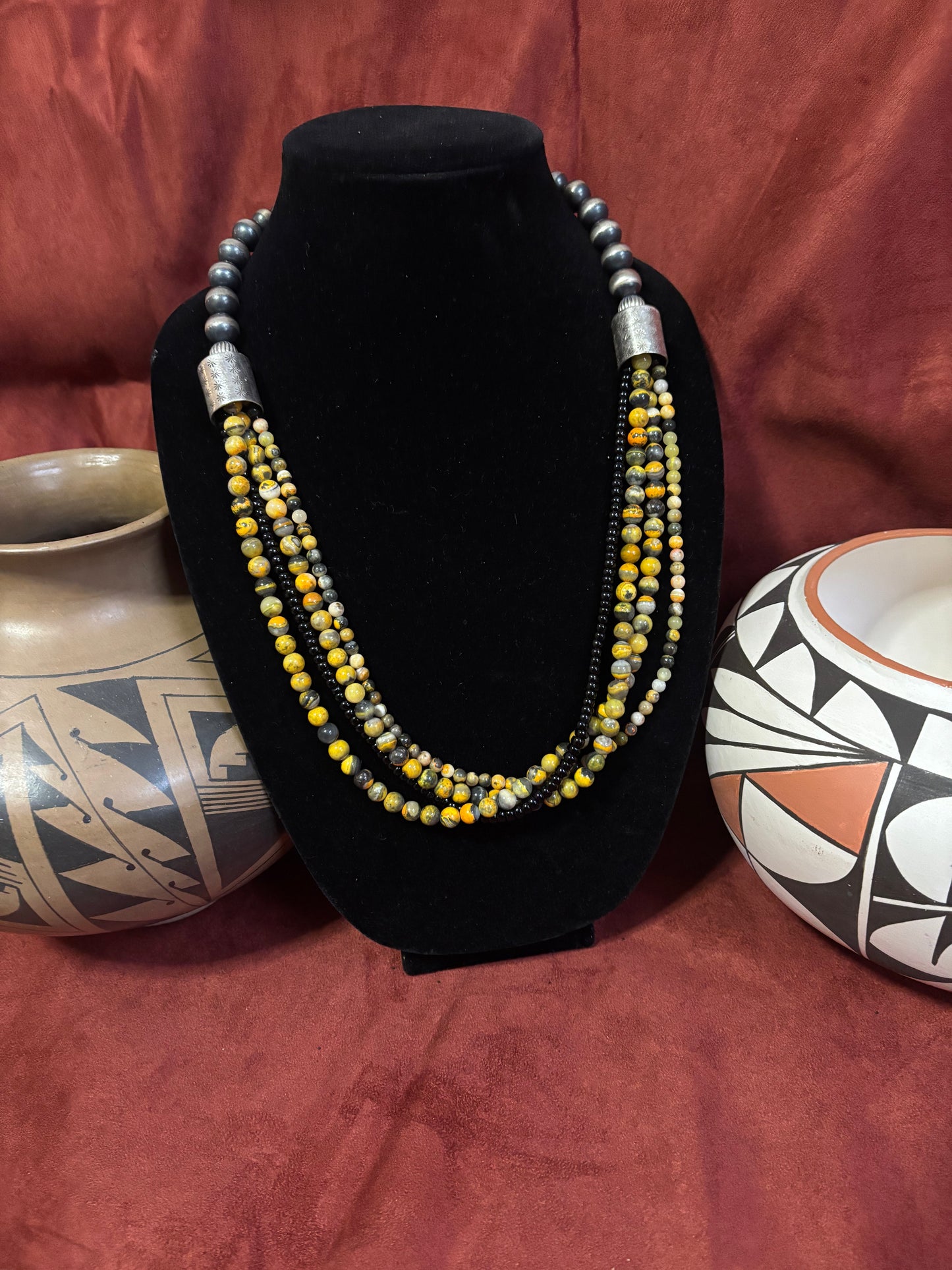 25” Four-Strand Bumblebee Jasper & Black Onyx Necklace