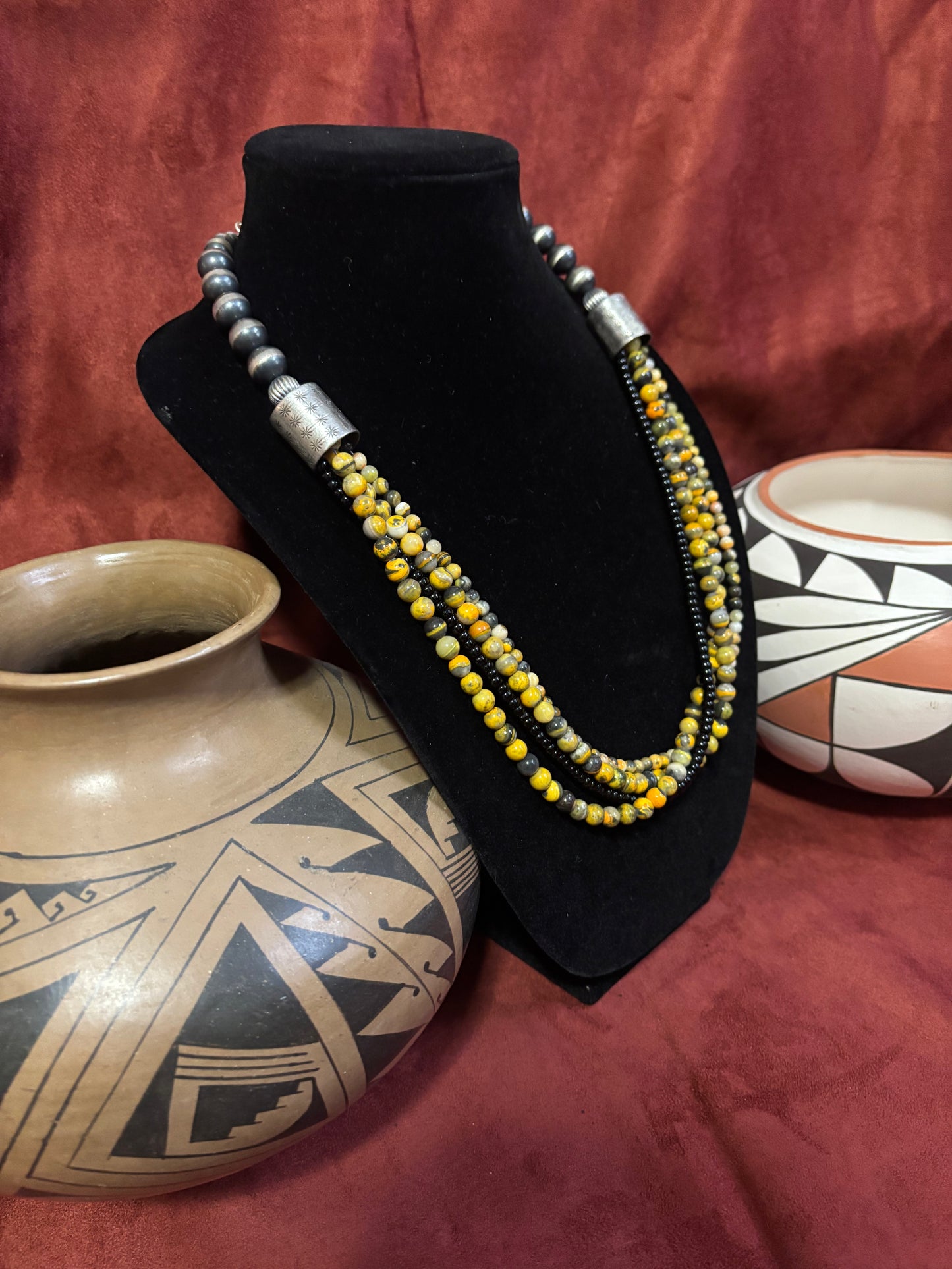 25” Four-Strand Bumblebee Jasper & Black Onyx Necklace