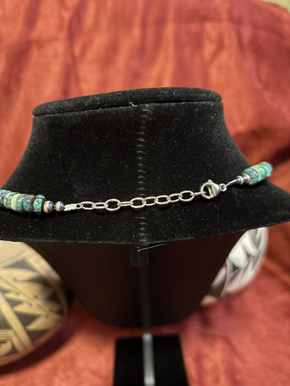 19” Polychrome Cloud Mountain Turquoise Rondelle Necklace with Mustang Silver Pearls