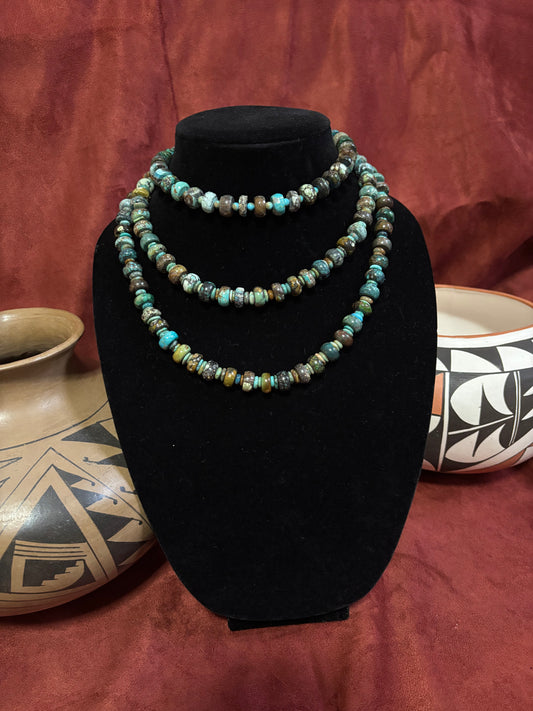 14”(18”or 19”) Polychrome Cloud Mountain Turquoise Rondelle Necklace with Navajo Pearls –