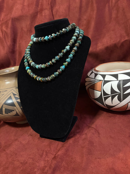 14”(18”or 19”) Polychrome Cloud Mountain Turquoise Rondelle Necklace with Navajo Pearls –